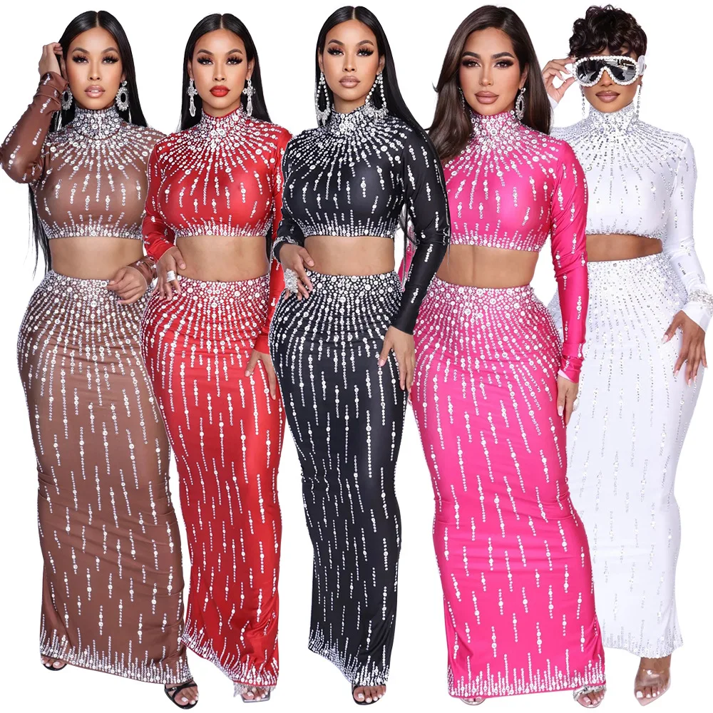 Crop Top Crochet - Conjunto feminino rua manga longa impressão