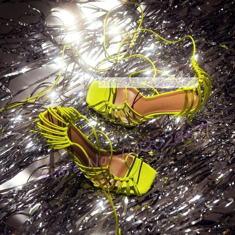 Sandal Strappy Heeled - Sandálias chiques com cordões para mulheres,