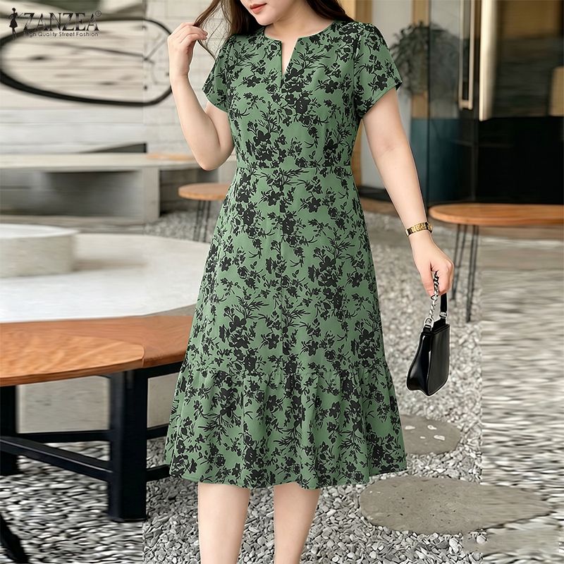 Romper Floral Print - ZANZEA Vestido midi feminino elegante com