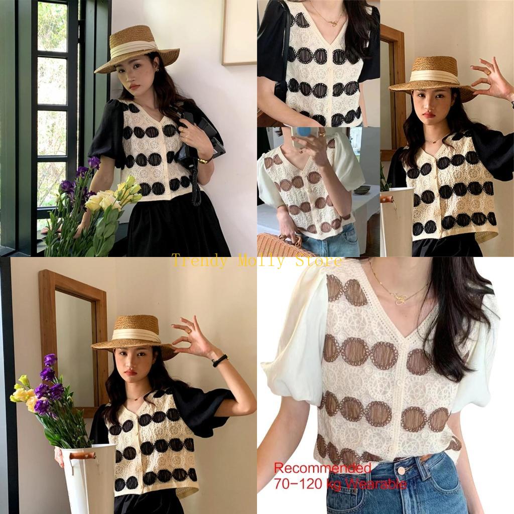 Crop Top Crochet - N5KB Mulheres crochê vintage Cardigan Puff