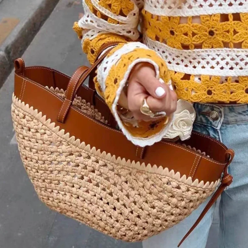 Marca oco tecido saco de praia - Crochet Bag Raffia avaliação e preço