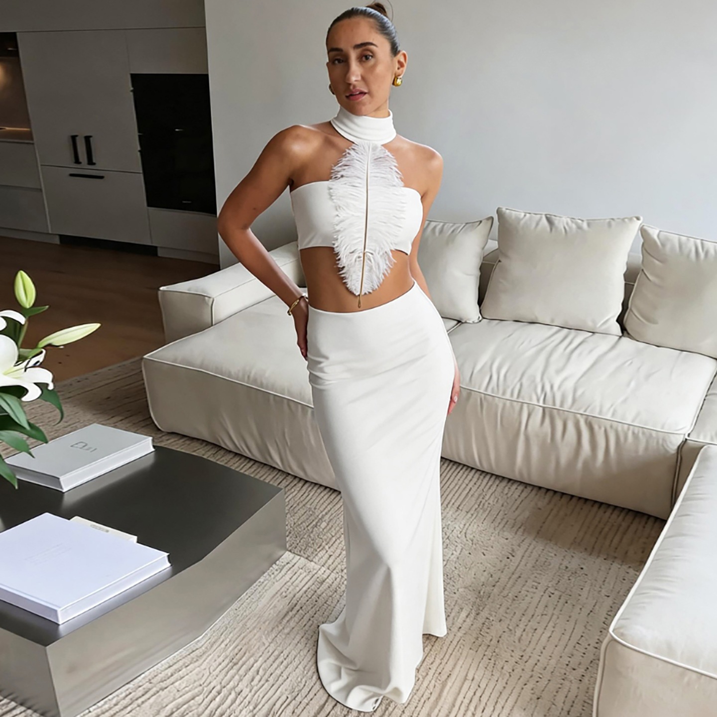Conjunto Feminino Branco Sexy  - Maxi Dress Halter avaliação e preço